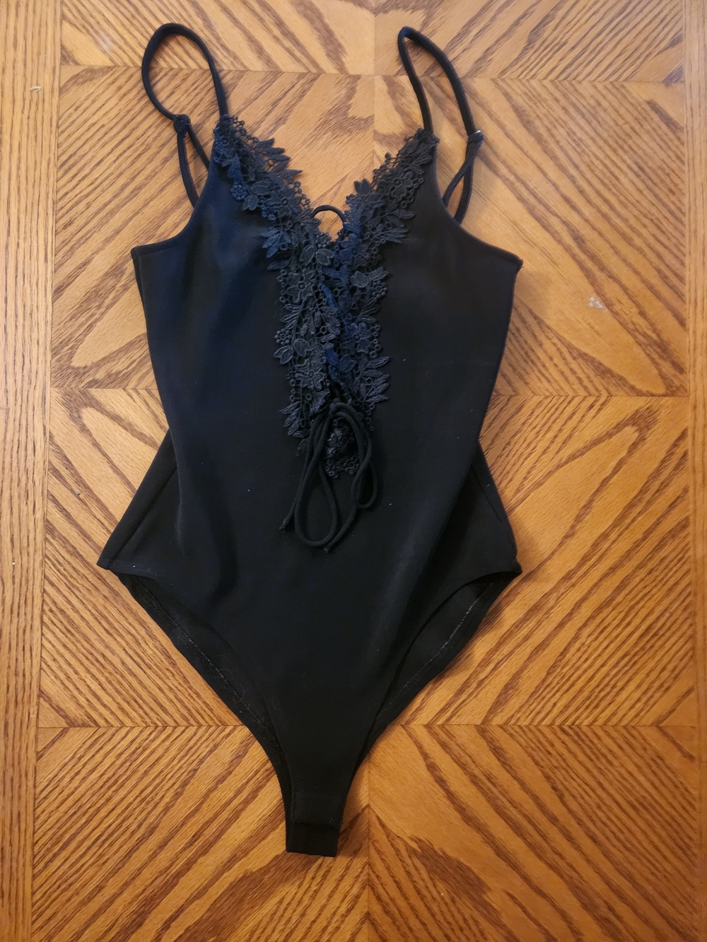 Fashion Nova Black Lace-Trim Bodysuit